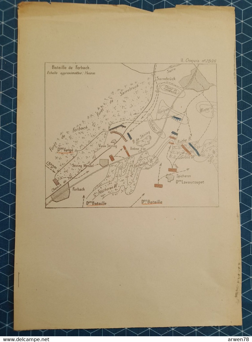 Carte Plan Champ De Bataille Guerre 1870 Le 6 Aout Bataille De Forbach Sarrebruck - Cartes Topographiques