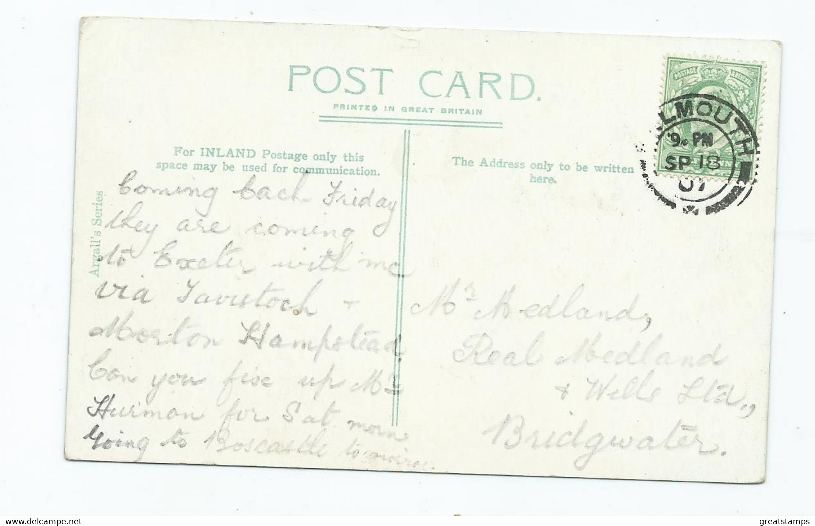 Cornwall Postcard Land's End Pardinnick Point Posted 1907 Argall's - Land's End