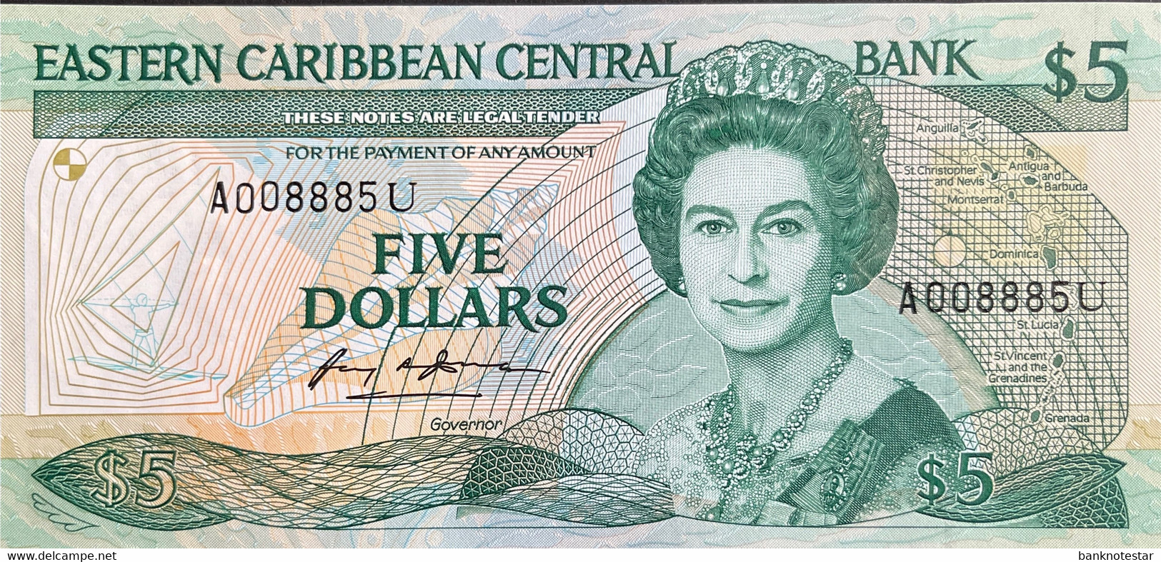 East Caribbean States 5 Dollars, P-22u (1988) - UNC - A008885 - Caribes Orientales