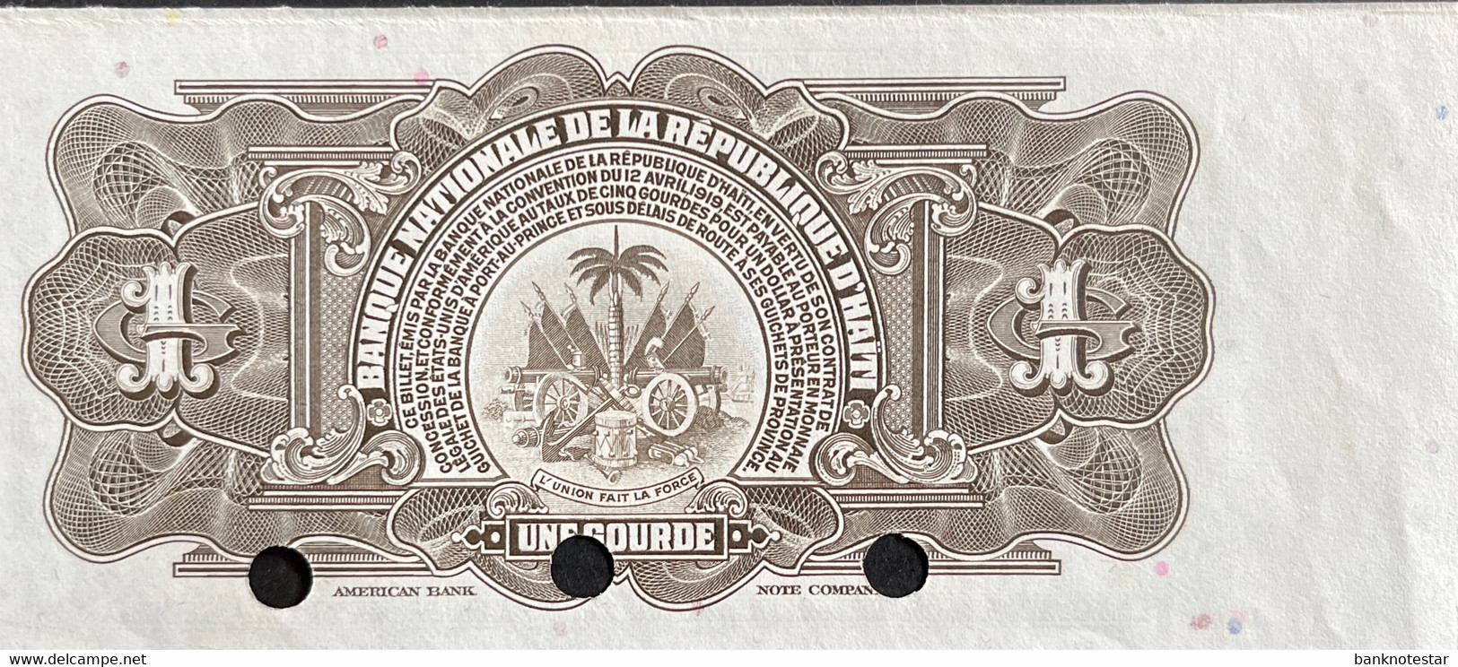 Haiti 1 Gourde, P-200s (L.1919) - ABNC Specimen/printing Proof - UNC - Haiti