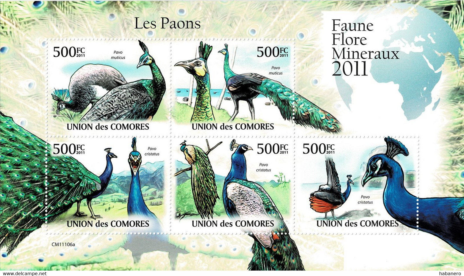 COMOROS 2011 Mi 3018-3022 PEACOCK PEAFOWL BIRDS MINT MINIATURE SHEET ** - Pavoni