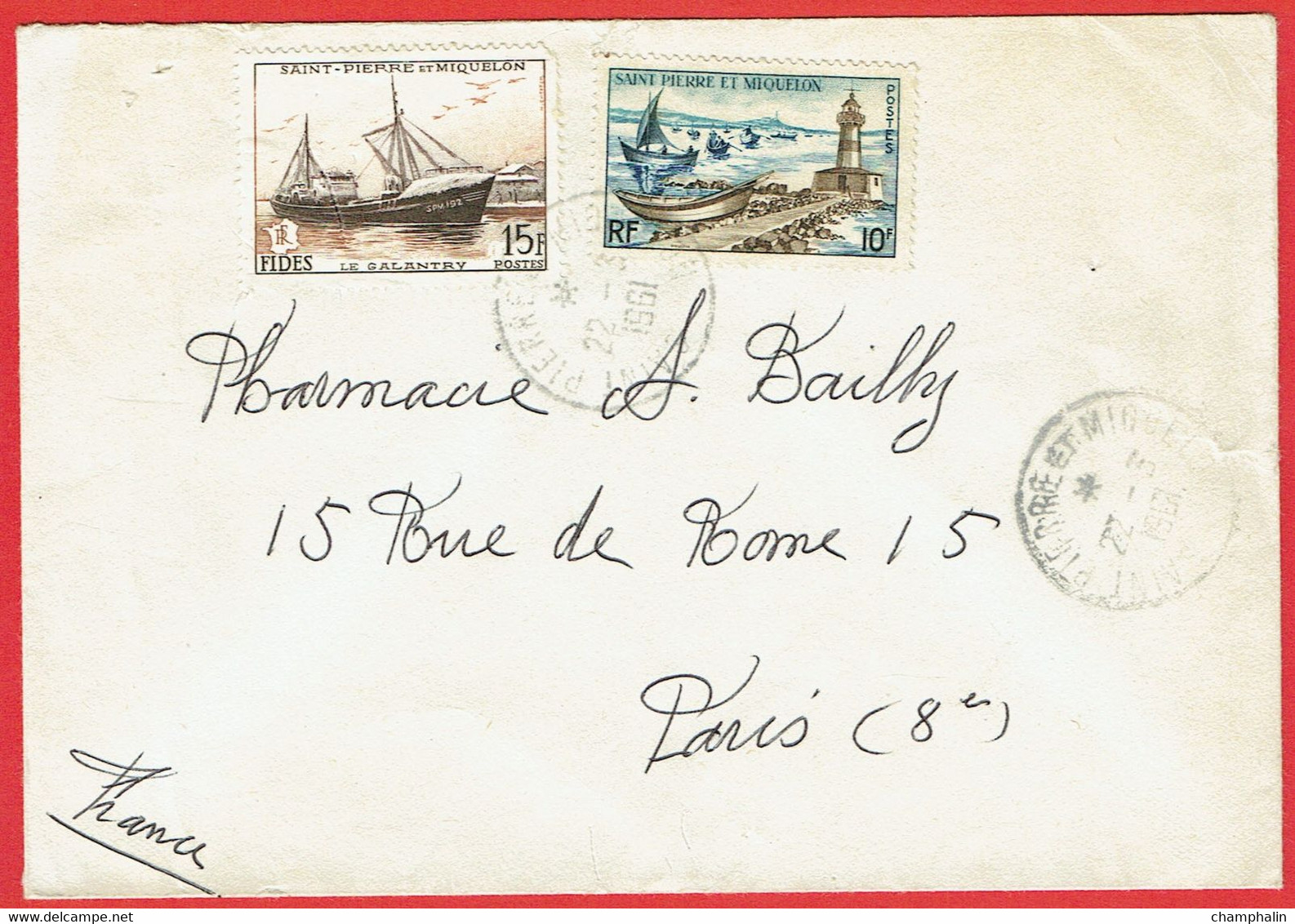 ESC De Saint-Pierre Et Miquelon (975) Pour Paris (75) - CAD 22 Mars 1961 - Timbres YT 352-357 - Brieven En Documenten