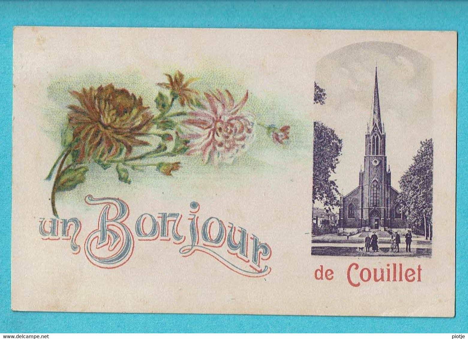 * Couillet - Charleroi (Hainaut - La Wallonie) * Un Bonjour De Couillet, Fleurs, église, Kerk, Church, Old, Rare - Charleroi