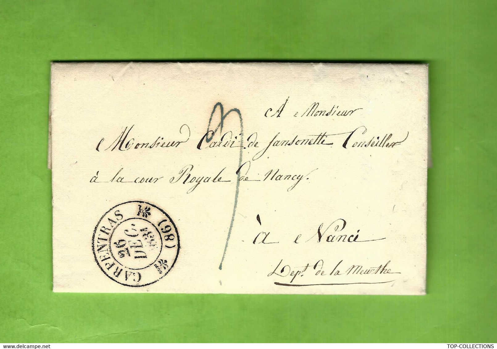 1831 de Carpentras  « de Cardo » LETTRE FAMILLE à Cardi de Sansonetti corse Conseil Cour royale  Nancy DECES DE SON FILS