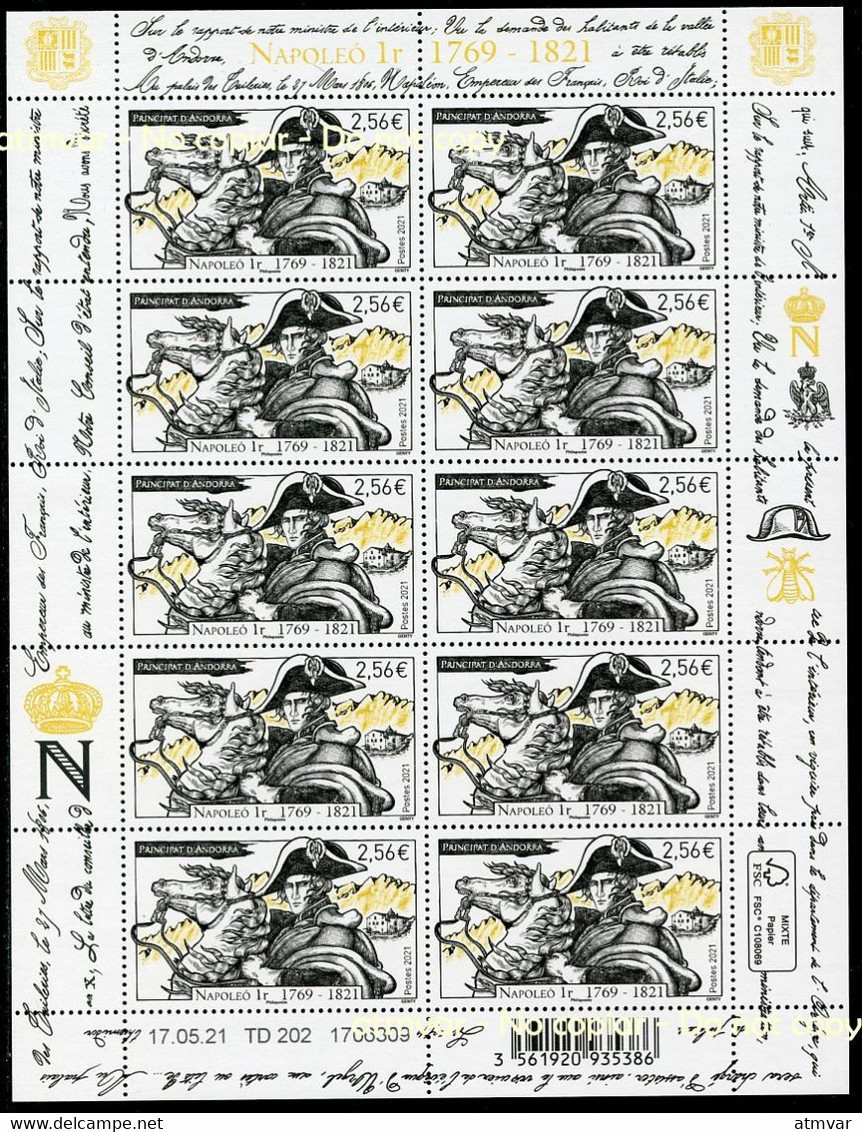 ANDORRA ANDORRE Postes (2021) - Napoleó 1r Napoleon Bonaparte 1769-1821 - Hoja, Feuille, Sheet MINT - Hojas Bloque