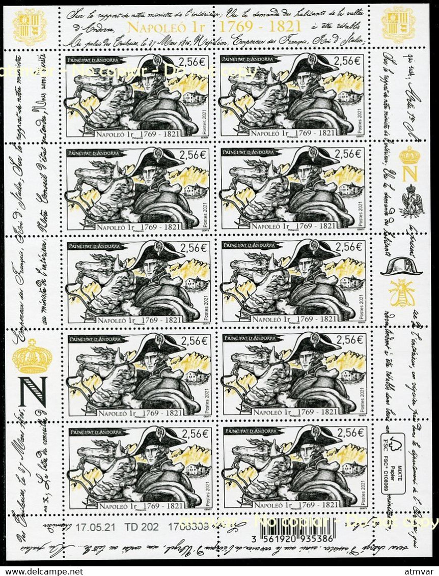 ANDORRA ANDORRE Postes (2021) - Napoleó 1r Napoleon Bonaparte 1769-1821 - Hoja, Feuille, Sheet MINT - Blocs-feuillets