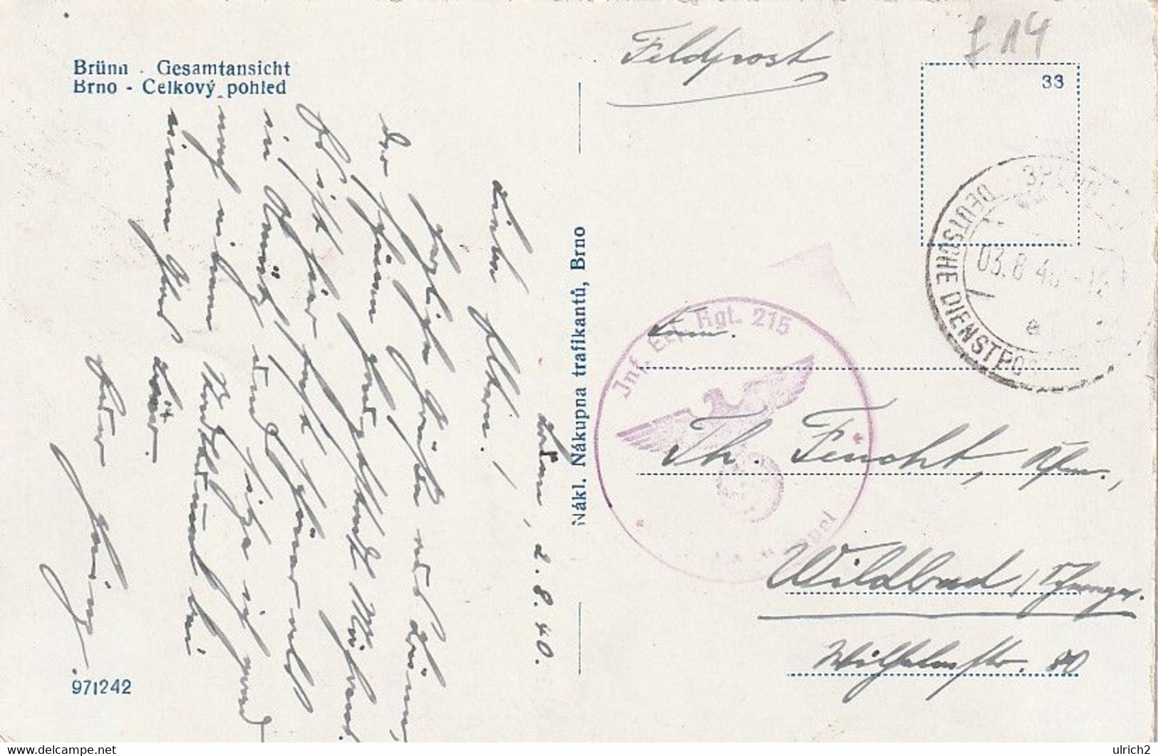 AK Brünn Brno - Gesamtansicht - Feldpost Inf. Ers. Rgt. 215 - 1940 (61728) - Boehmen Und Maehren