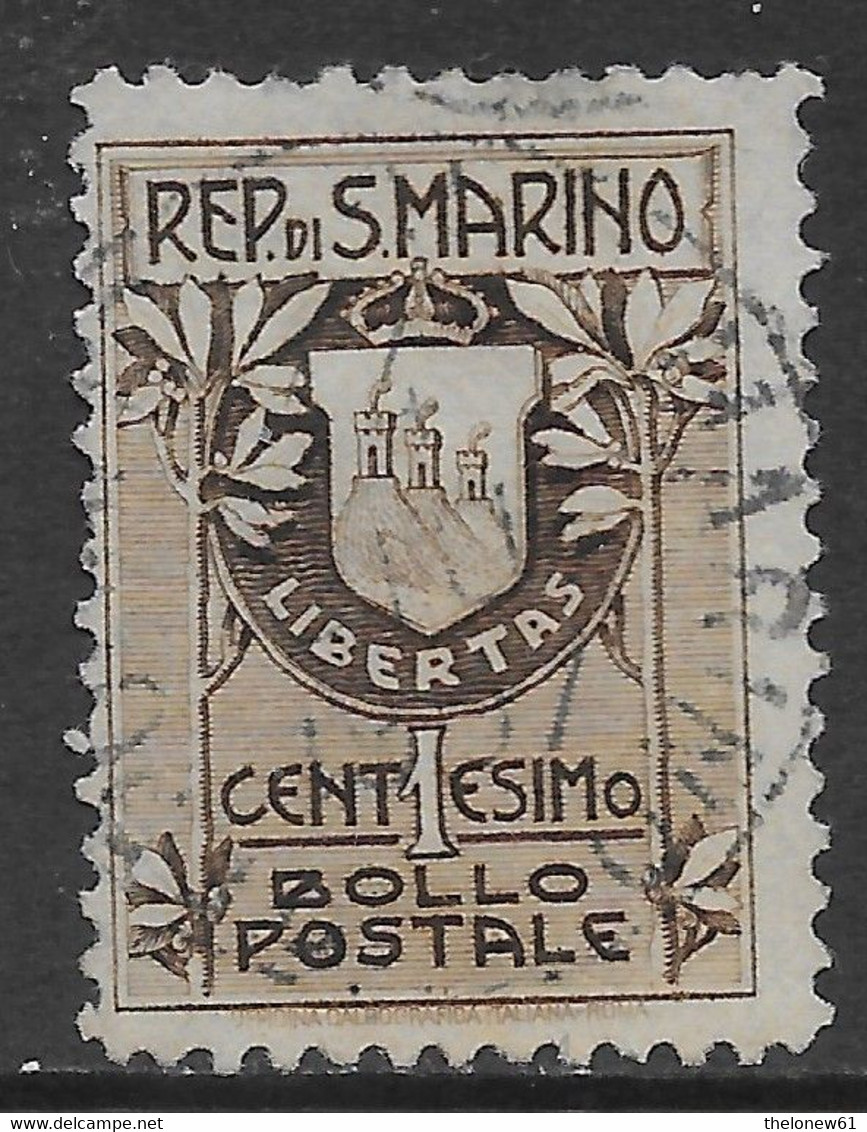 San Marino 1907 Stemma Fondo Giallastro C1 Sa N.47 US - Used Stamps