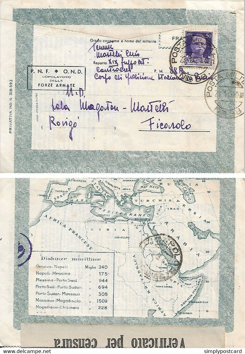 WW2 BIGLIETTO POSTALE P.N.F. O.N.D. DOPOLAVORO DELLE FORZE ARMATE CORPO SPEDIZIONE ITALIANO IN RUSSIA - VG. 23.01.1942 - - War 1939-45