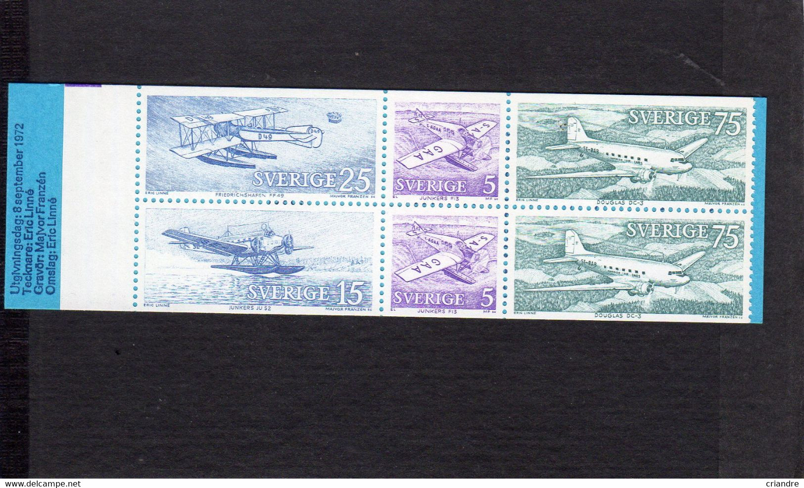 Suède: PA Carnet De 6 Valeurs :junkers Ju 52,junkers F 13,douglas Dc 3 - Unused Stamps