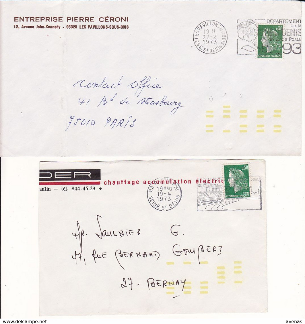 Lot De 4 Lettres 1972-1973 Avec Marques D'indexation De Tri Jaune 93 BOBIGNY LES PAVILLONS SOUS BOIS PANTIN Sur Cheffer - Brieven En Documenten