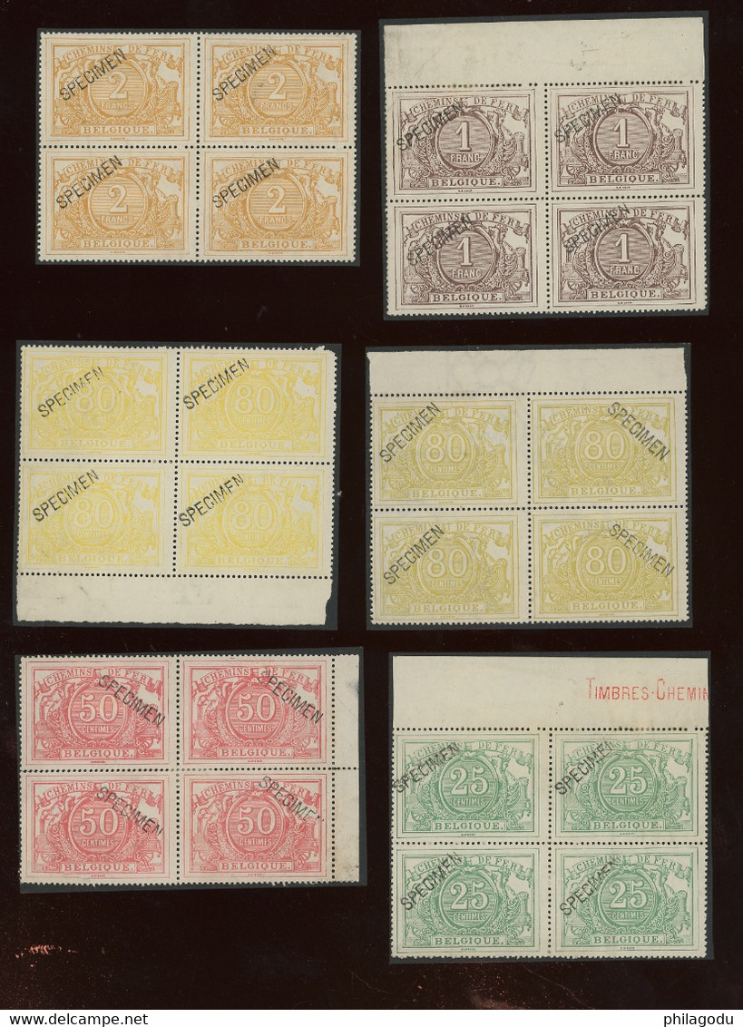 TR 7-14 + 12b. SPECIMEN Nombreux Tp Avec Filigrane. Cote > 3700 €. TRES Rare En Blocs De 4 - Neufs