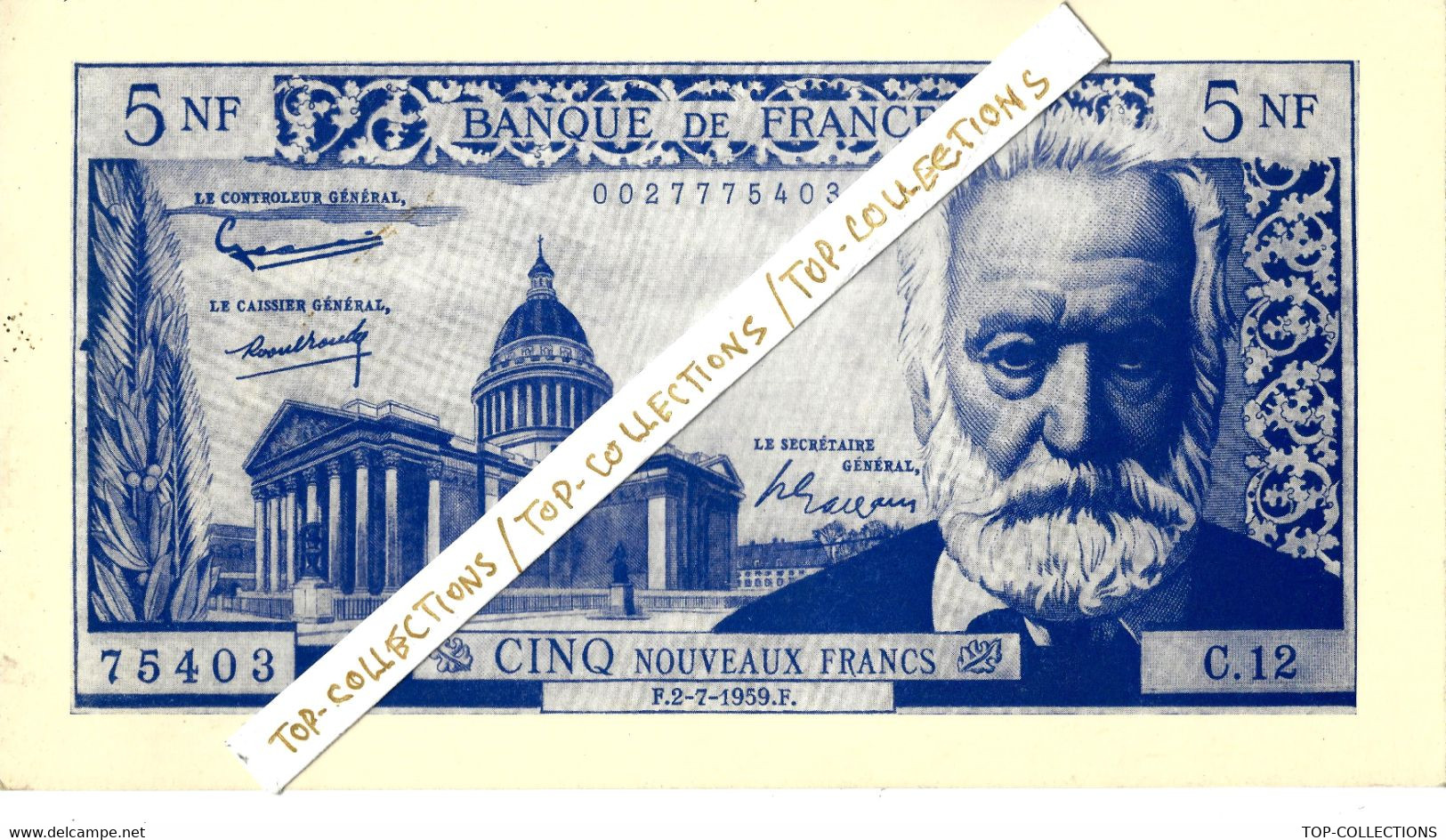 EDUCATION CHANGEMENT MONNAIE  INFORMATION FAC SIMILE BILLET DE 5 Nouveaux Francs N.F. VICTOR HUGO  GRAND FORMAT B.E. - Reclame