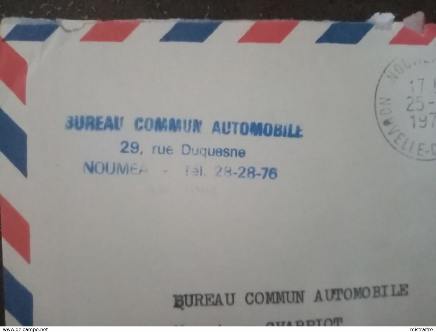 NOUVELLE-CALEDONIE. 1977. Lettre PAR AVION NOUMEA - CLICHY Du BUREAU COMMUN AUTOMOBILE - Covers & Documents