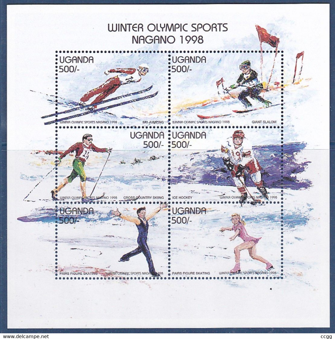 Olympic Games 1998 , Uganda - Blok Postfris - Hiver 1998: Nagano