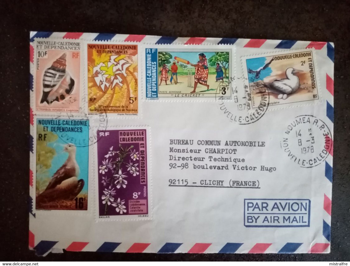 NOUVELLE-CALEDONIE. 1978. Lettre PAR AVION NOUMEA - CLICHY Du BUREAU COMMUN AUTOMOBILE - Brieven En Documenten