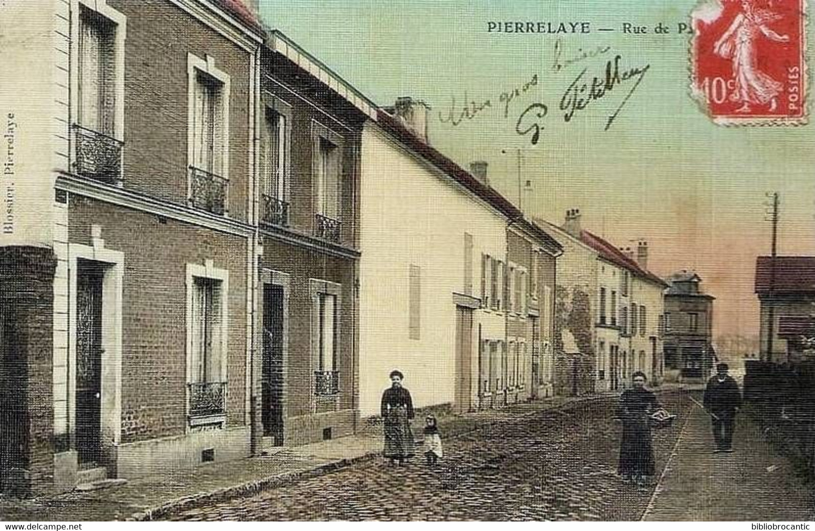 D95 - Cpa Toilée - PIERRELAYE < VUE ANIMEE DE LA RUE DE PARIS - Pierrelaye