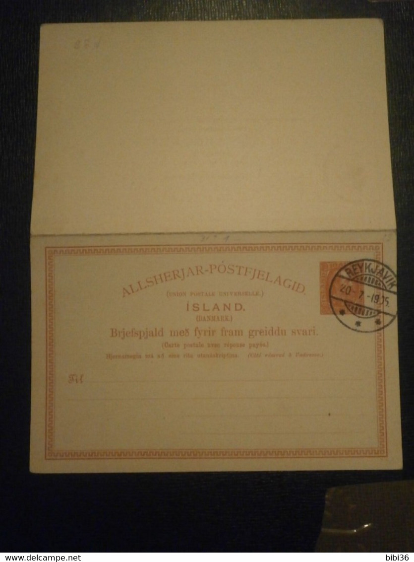 ISLANDE ISLAND ICELAND LETTRE COURRIER ENVELOPPE ENTIER GANZSACHE POSTAL STATIONERY CARTE POSTALE REYKJAVIK REPONSE PAYE - Postwaardestukken