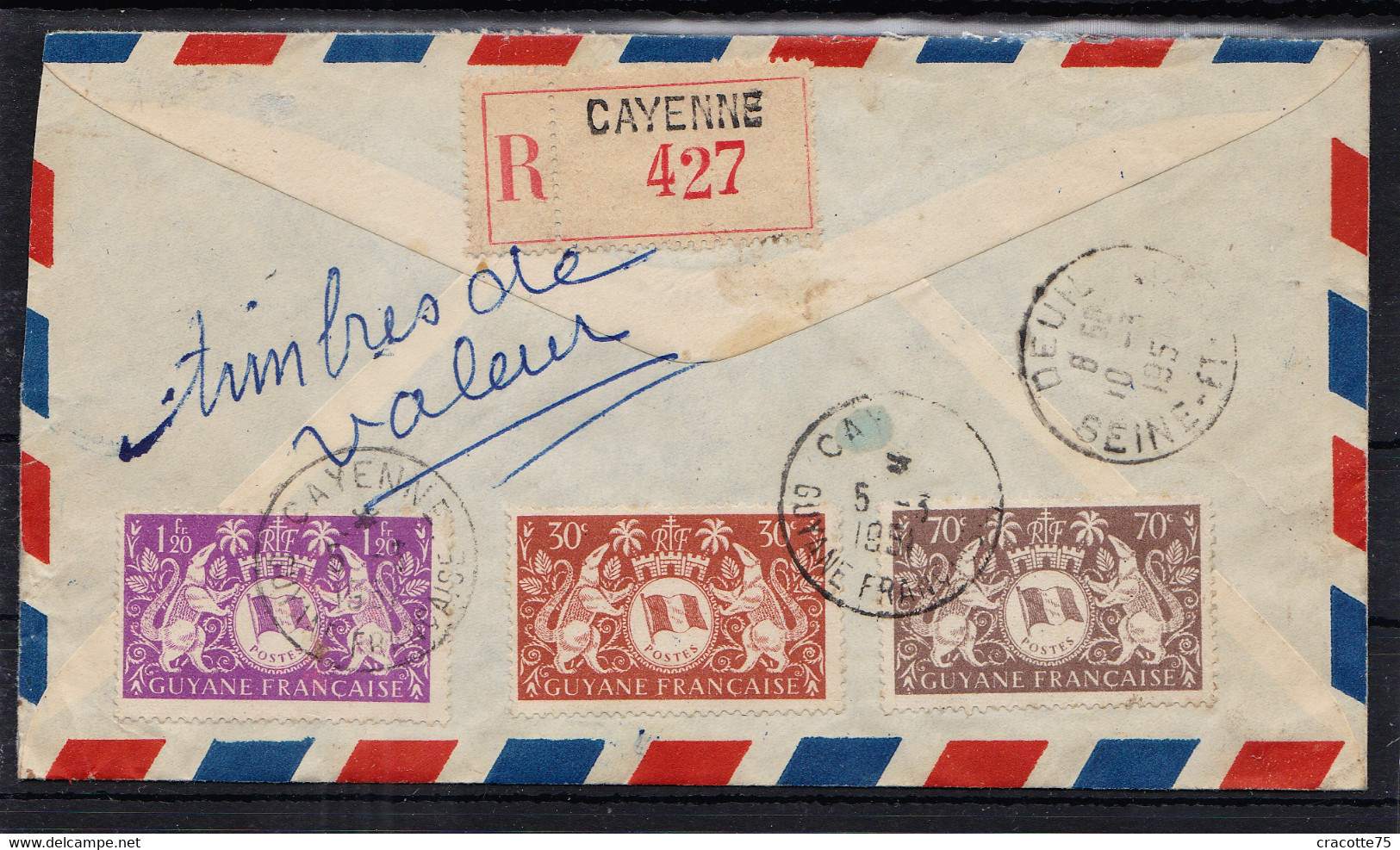 GUYANE -  CAYENNE 5/3/51 - DEUIL 10/3/51. N° 202.203.216. Et Série Londres. Lettre Recommandée. - Covers & Documents