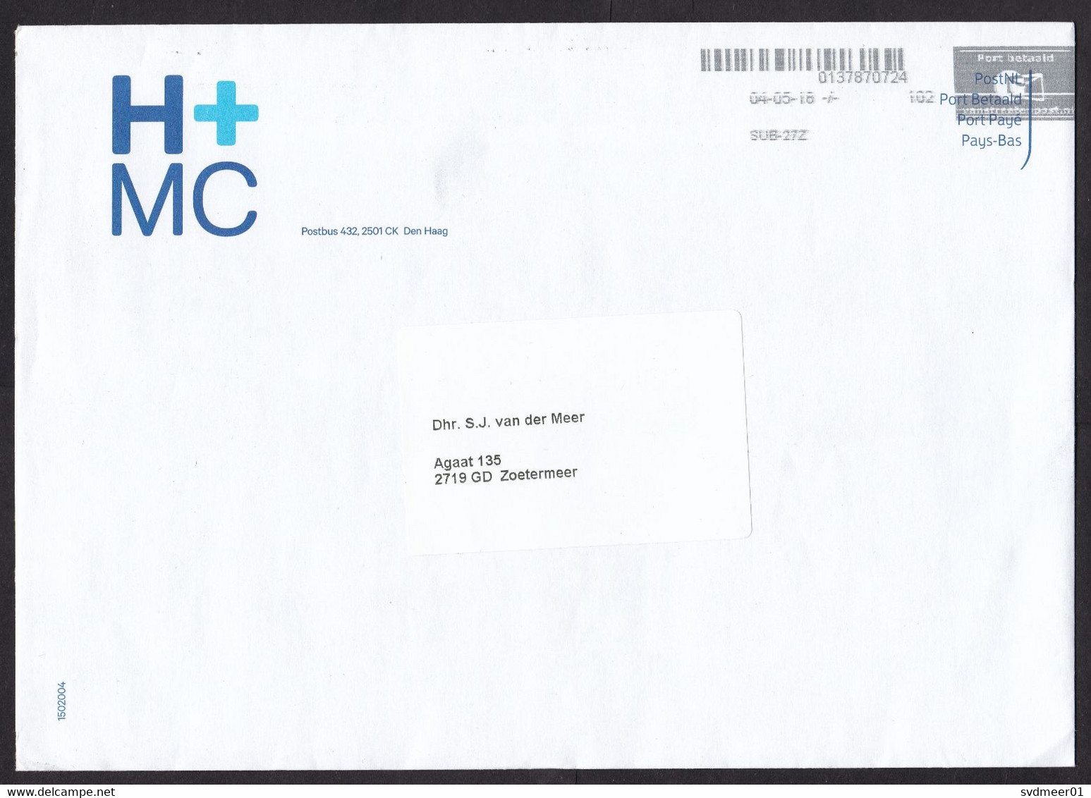 Netherlands: Cover, 2018, Cancel Van Straaten Private Postal Company, Sent By Hospital (minor Crease) - Storia Postale