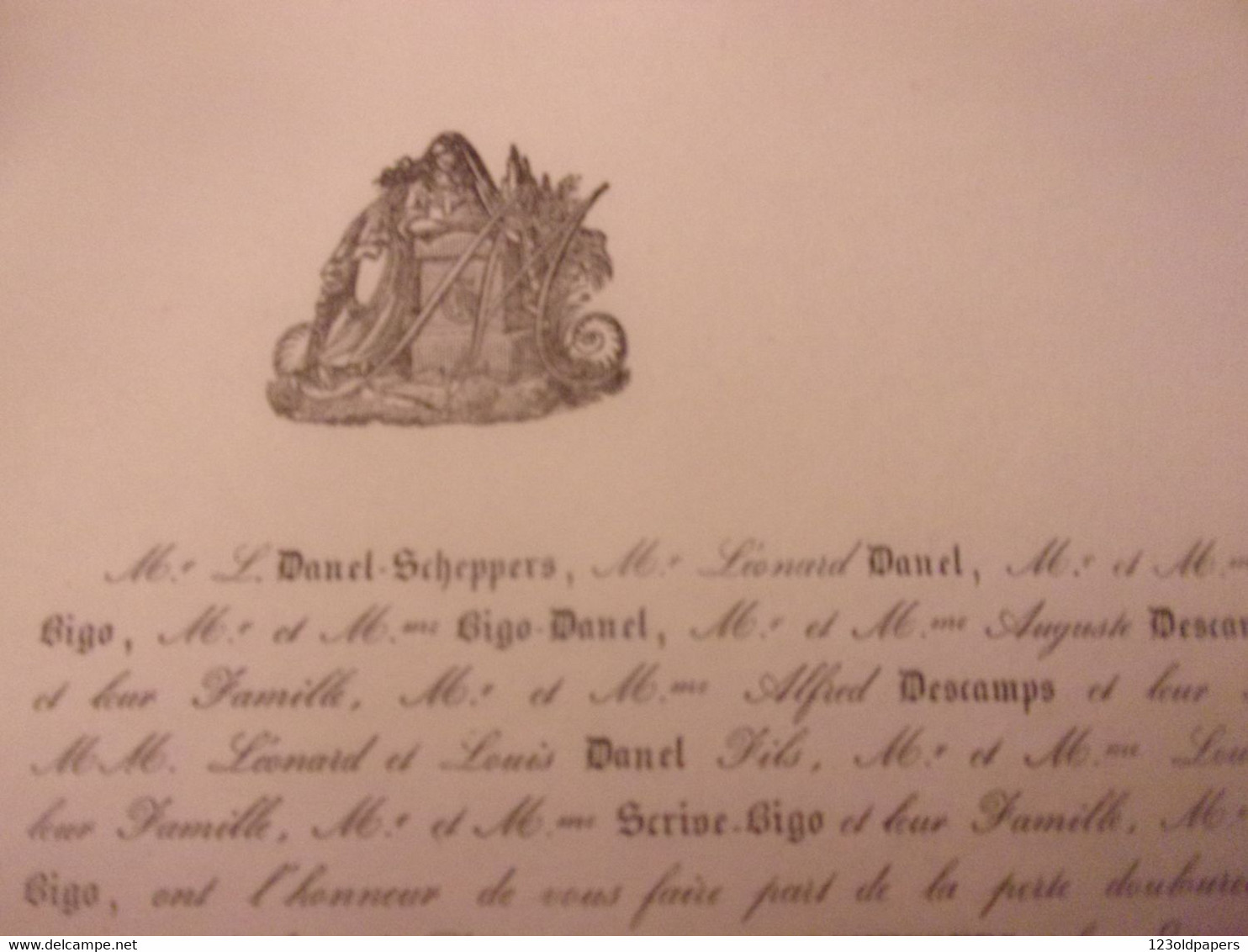 1838 DECES DE DAME DANEL SCHEPPERS A LOOS FAMILLE BIGO  DESCAMPS SCRIVE PAPIER SOIE PAIN DISTRIBUE PAUVRES DE LOOS NORD - Obituary Notices