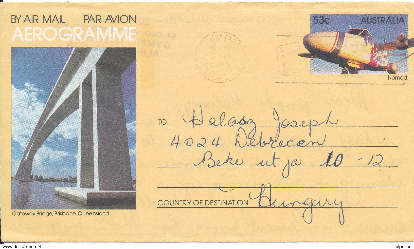 Australia Aerogramme Sent To Hungary Gympie 3-2-1988 - Aérogrammes