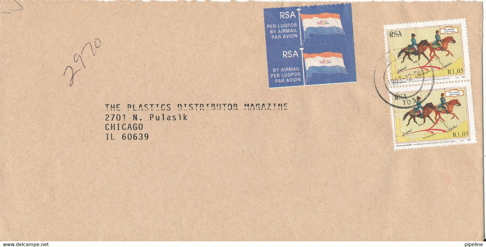 South Africa Cover Sent To USA 9-12-1993 Topic Stamps HORSES - Cartas & Documentos