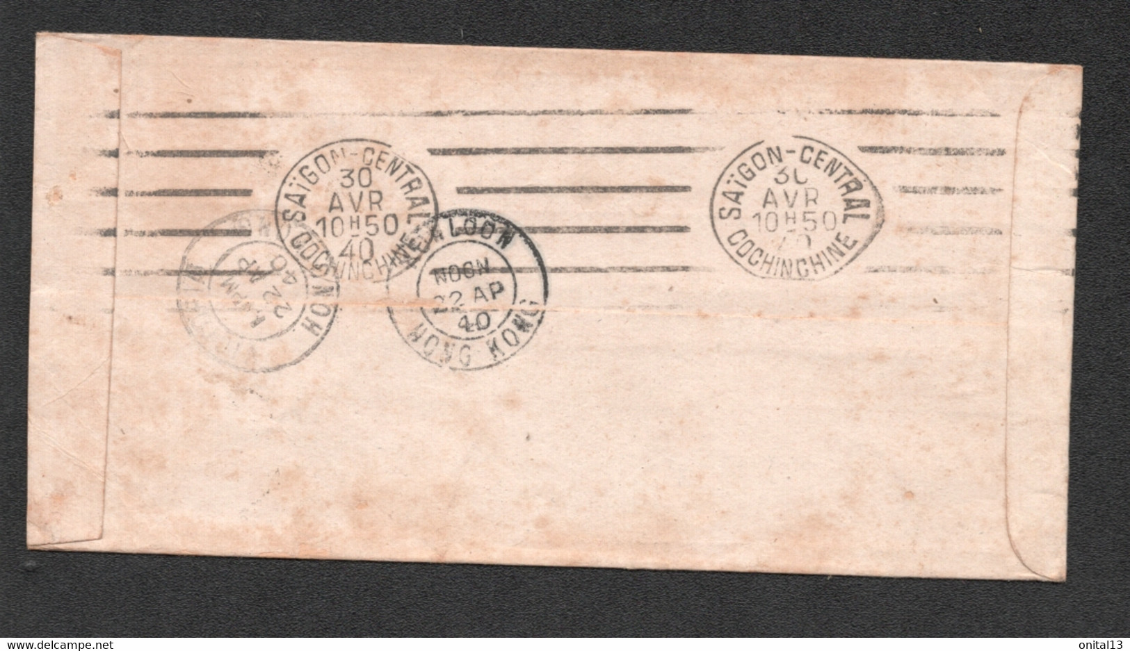 1940 DE HONG KONG YAU MA TEI / KOW LOON /  VERS COCHINCHINE SAIGON CENTRAL / CHINE    D1380 - Brieven En Documenten