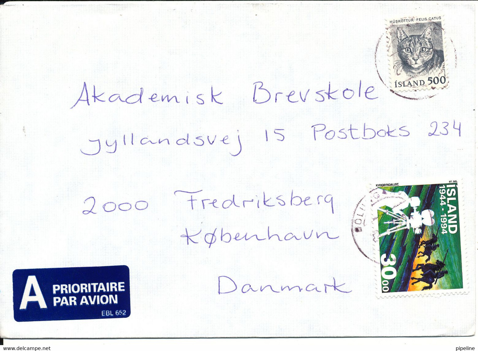 Iceland Cover Sent To Denmark 1994 - Covers & Documents