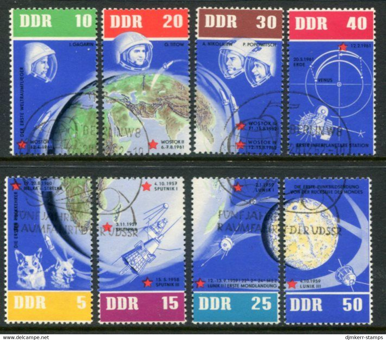 DDR / E. GERMANY 1962 Soviet Space Flights Singles  Used.  Michel  926-33 - Oblitérés