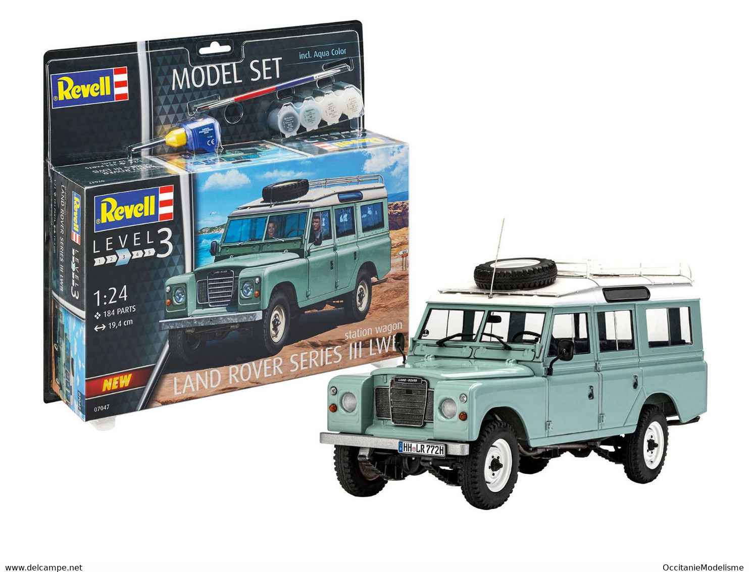 Revell - SET LAND ROVER SERIES III LWB + Peintures + Colle Maquette Kit Plastique Réf. 67047 Neuf 1/24 - Automobili