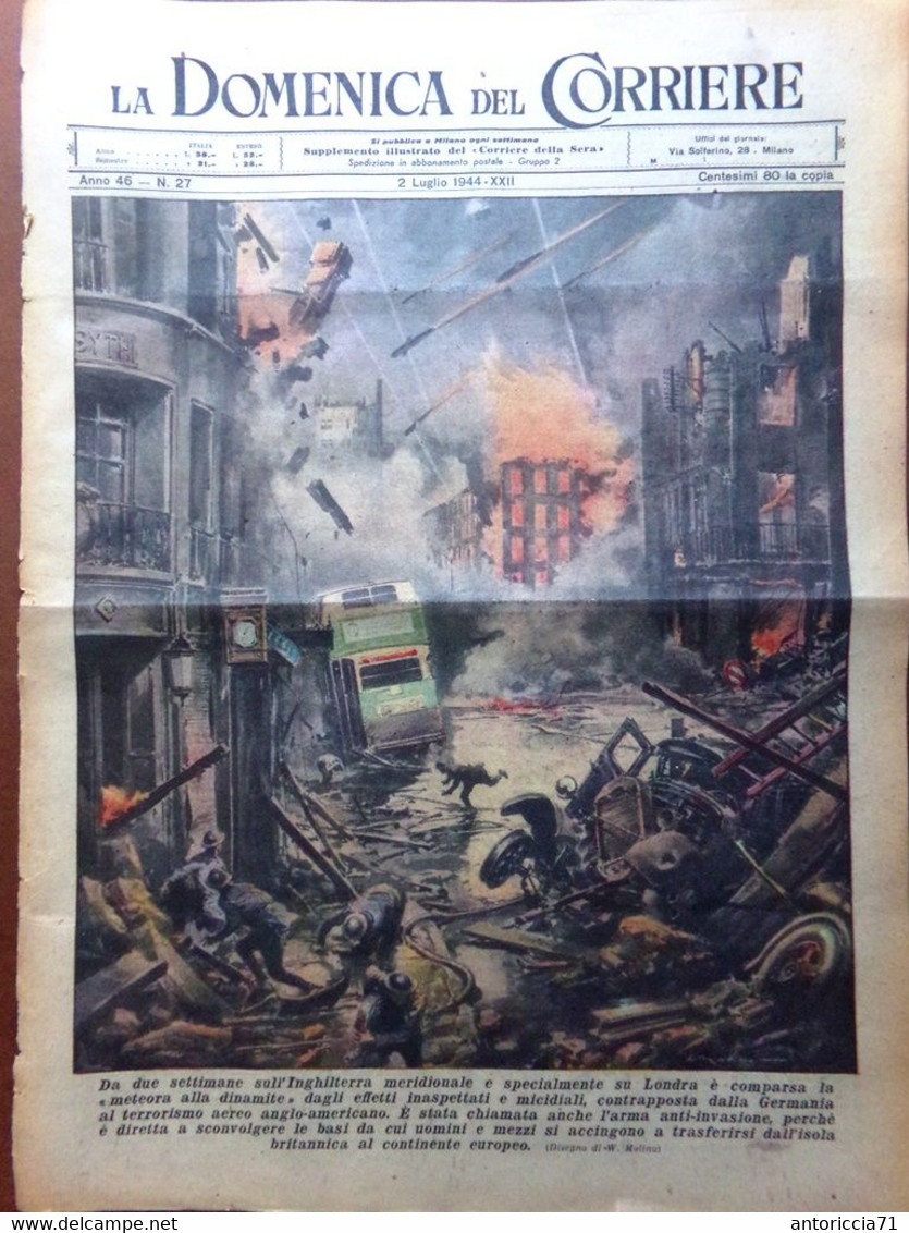 La Domenica Del Corriere 2 Luglio 1944 WW2 Inghilterra Dinamite Sommozzatori Usa - Guerra 1939-45