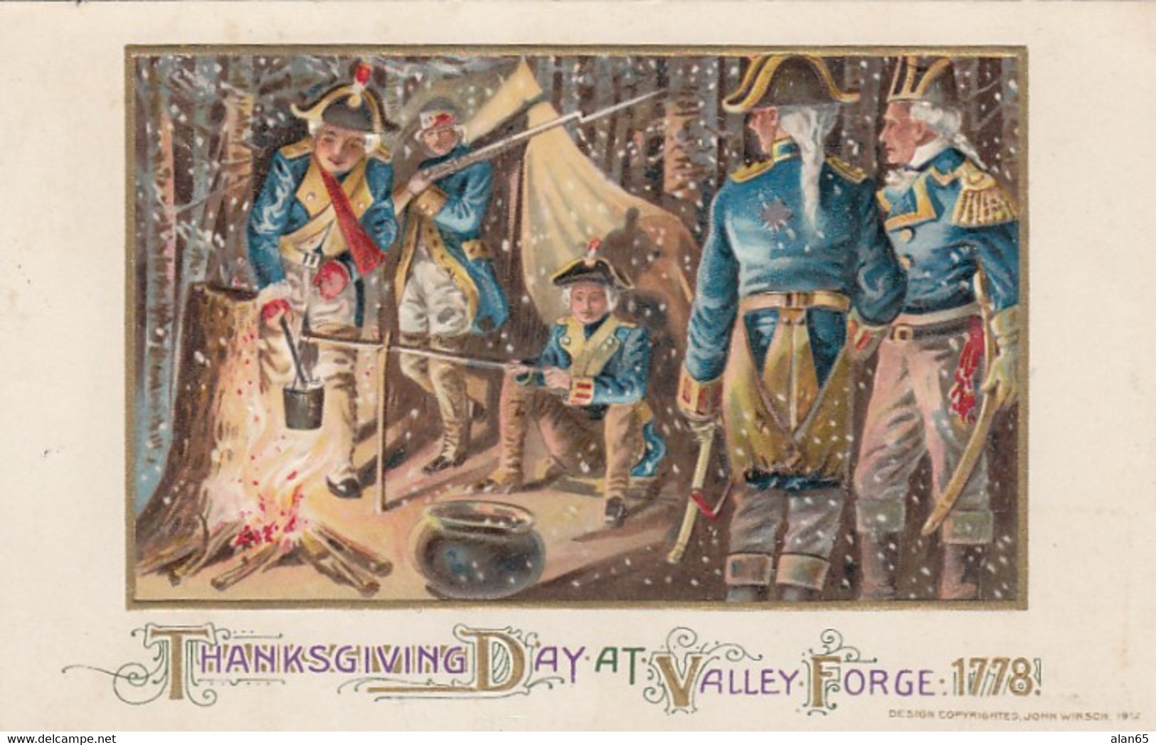 Thanksgiving At Valley Forge 1778, Patriotic Theme, Washington's Soldiers, C1910s Vintage Embossed Postcard - Giorno Del Ringraziamento