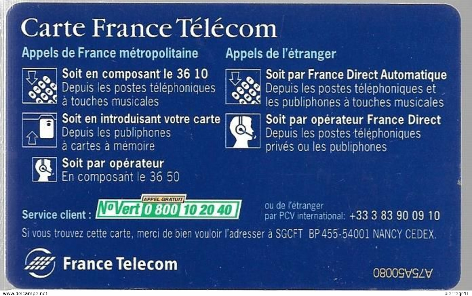 1-CARTE FRANCE TELECOM-PUCE SOL C-INTERNATIONALE-SANS DATE-V°N°Vert En Bas -TBE - Pastel