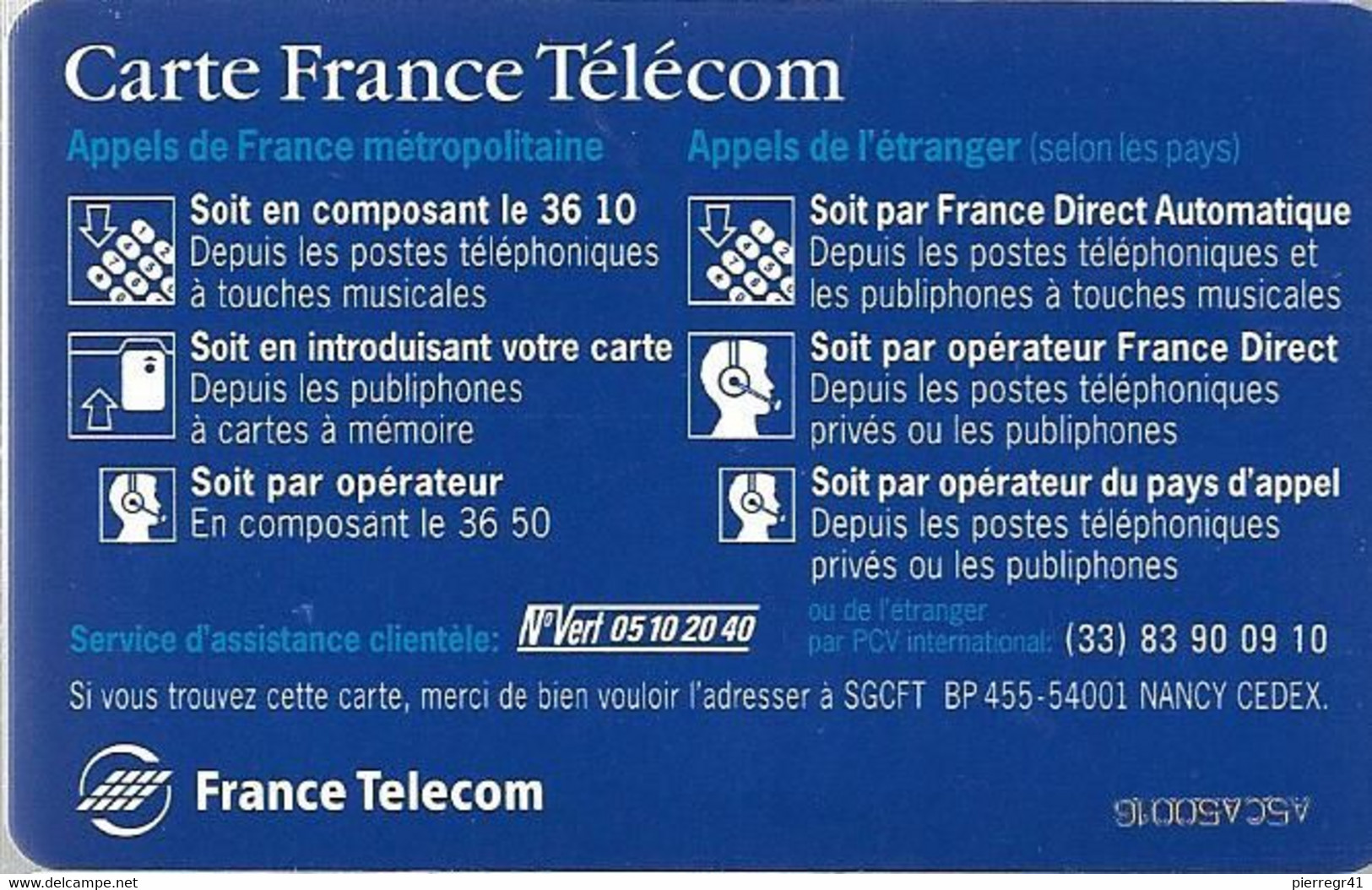 1-CARTE FRANCE TELECOM-PUCE SOL A-INTERNATIONALE-Exp 05/2001-V°N°Vert En Bas-TBE -  Cartes Pastel   