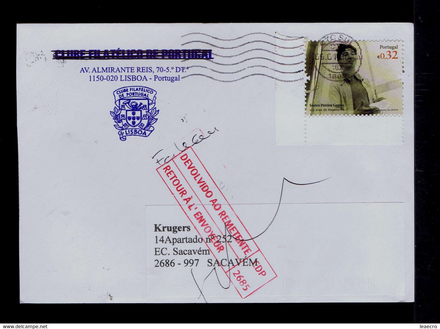 Gc7270 PORTUGAL Soeiro Pereira Gomes Cent. Writer ècrivain Actor Theatre Mailed Sacavém - Ecrivains