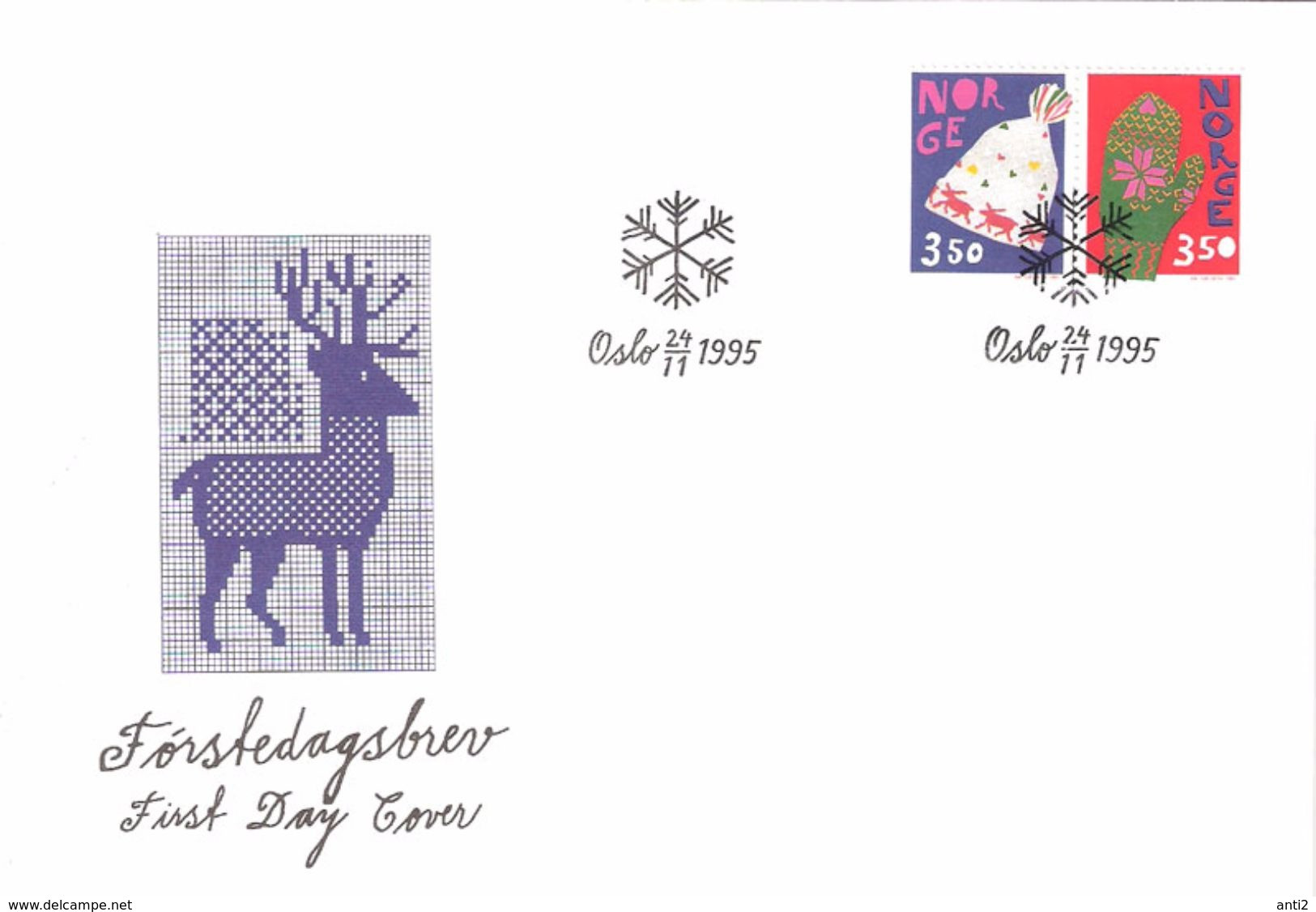 Norway Norge 1995 Christmas, Knittet Caps And Mittens   Mi 1200-1201  FDC - Lettres & Documents