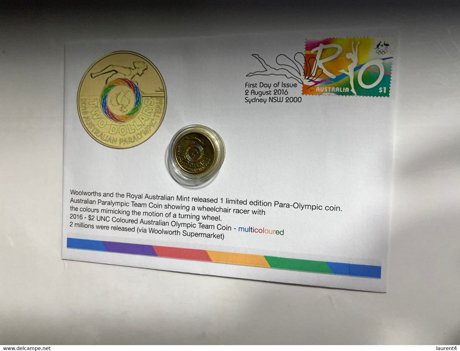 (1 M 15) Australia & RAM & Woolworth Para-Olympic $ 2.00 Coin 2016 + Rio 2016 Stamp (FDI Postmark) - Andere - Oceanië