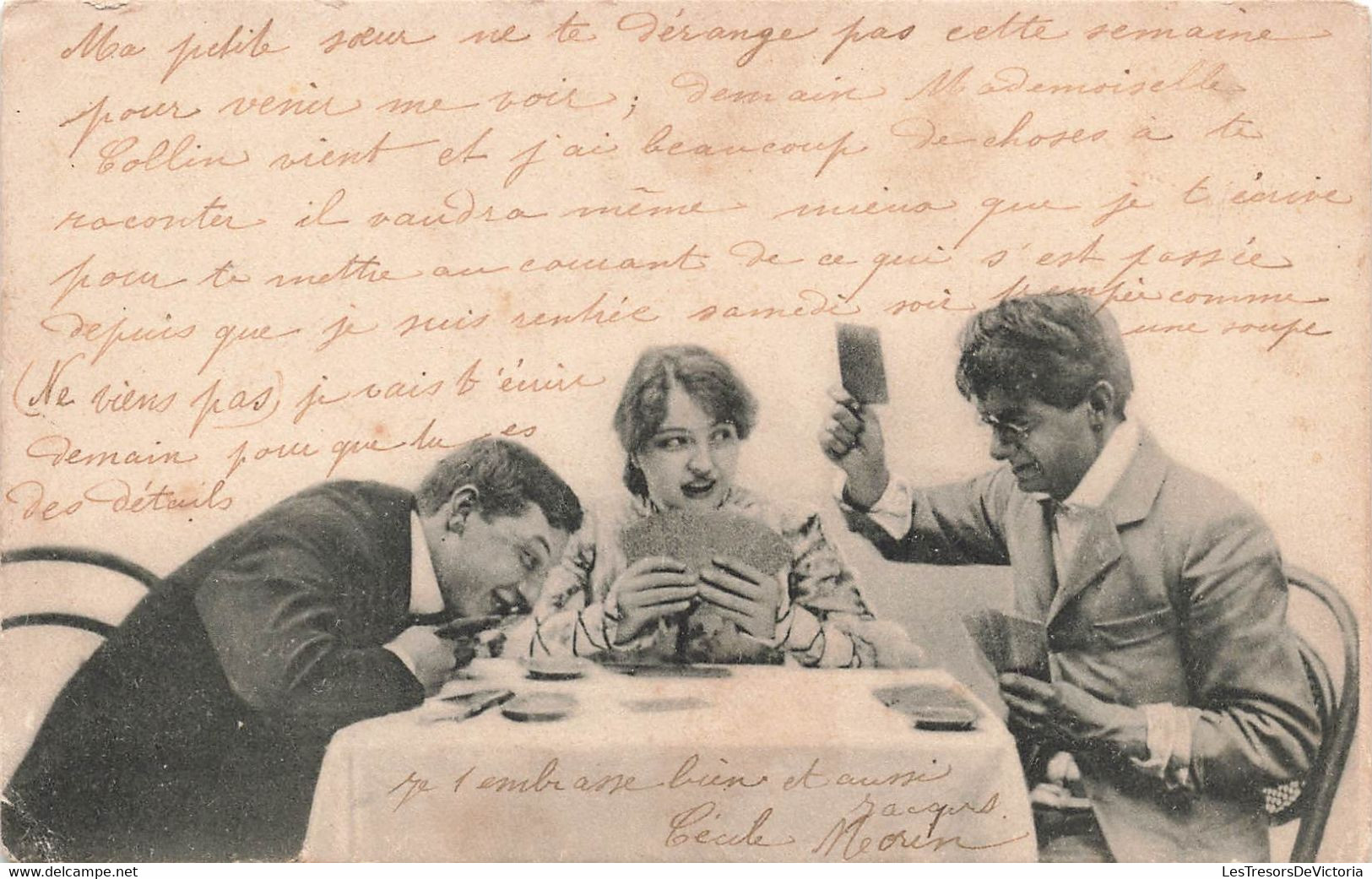 CPA Jeu De Cartes - Fantaisie - Deux Hommes Et Une Femme Jouant Aux Cartes - 1903 - E S W - Carte Da Gioco