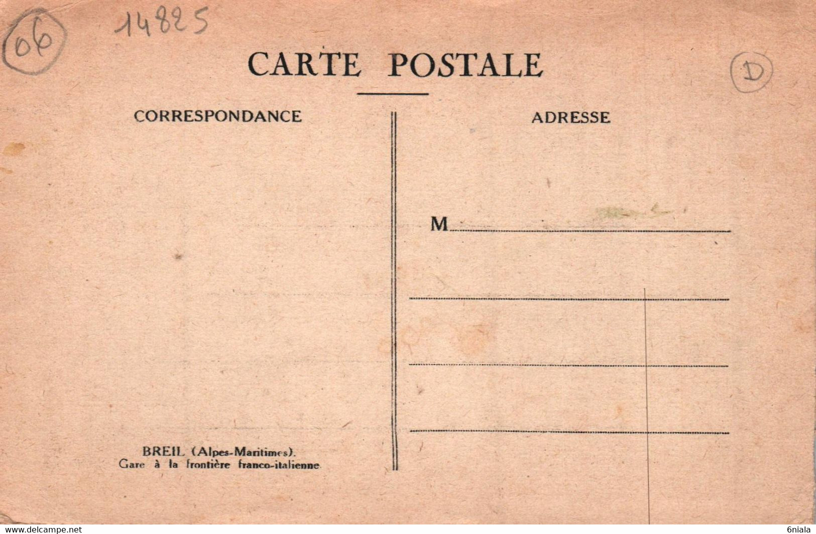 14825 BREIL GARE  à  La Frontière  Franco Italienne      Almanach Vermot  ( Recto Verso) 06 - Breil-sur-Roya