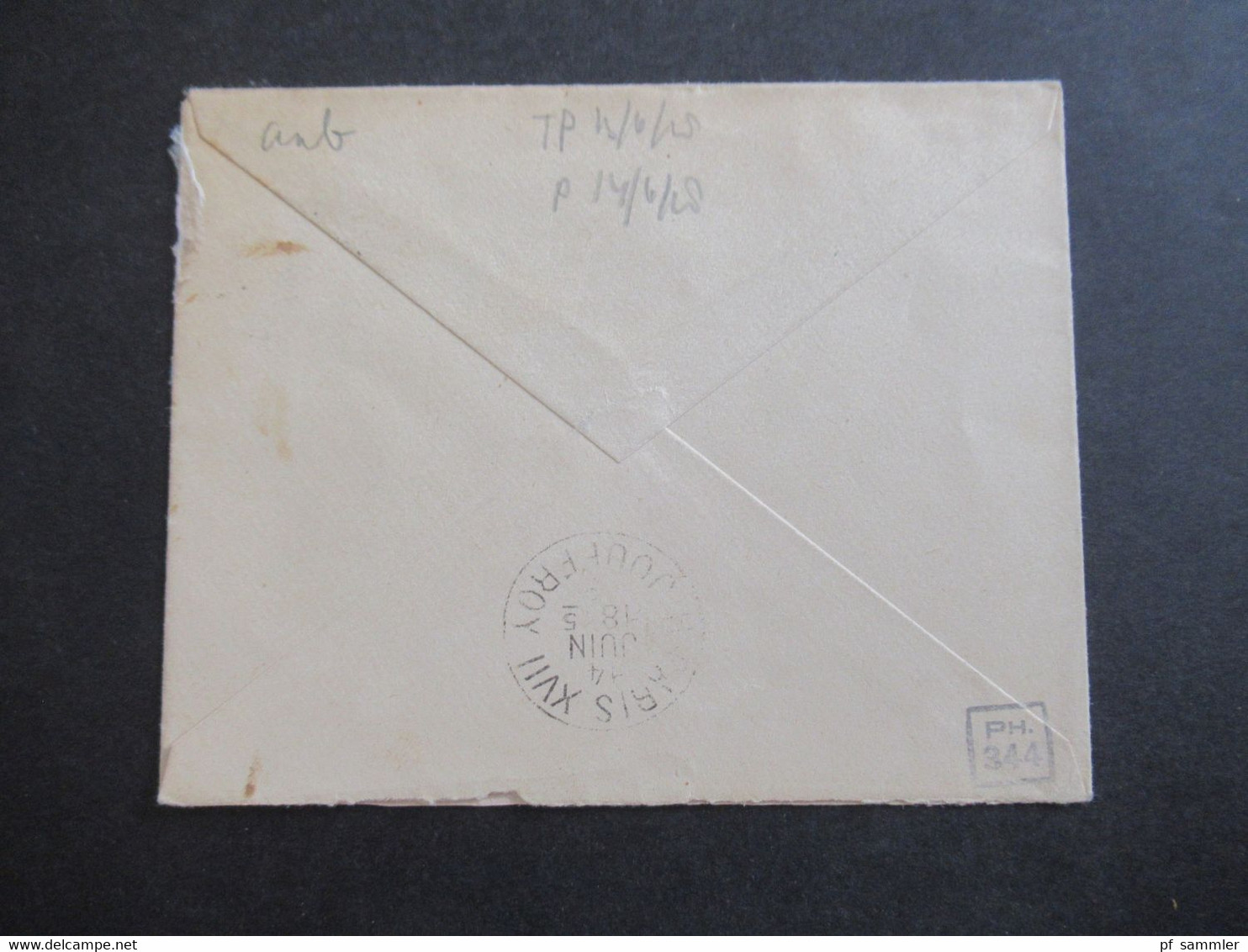 Frankreich 1918 Zensurbeleg Tresor Et Postes Und Rückseitig Stempel PH.344 Und K1 Paris XVII Jouffroy - Covers & Documents