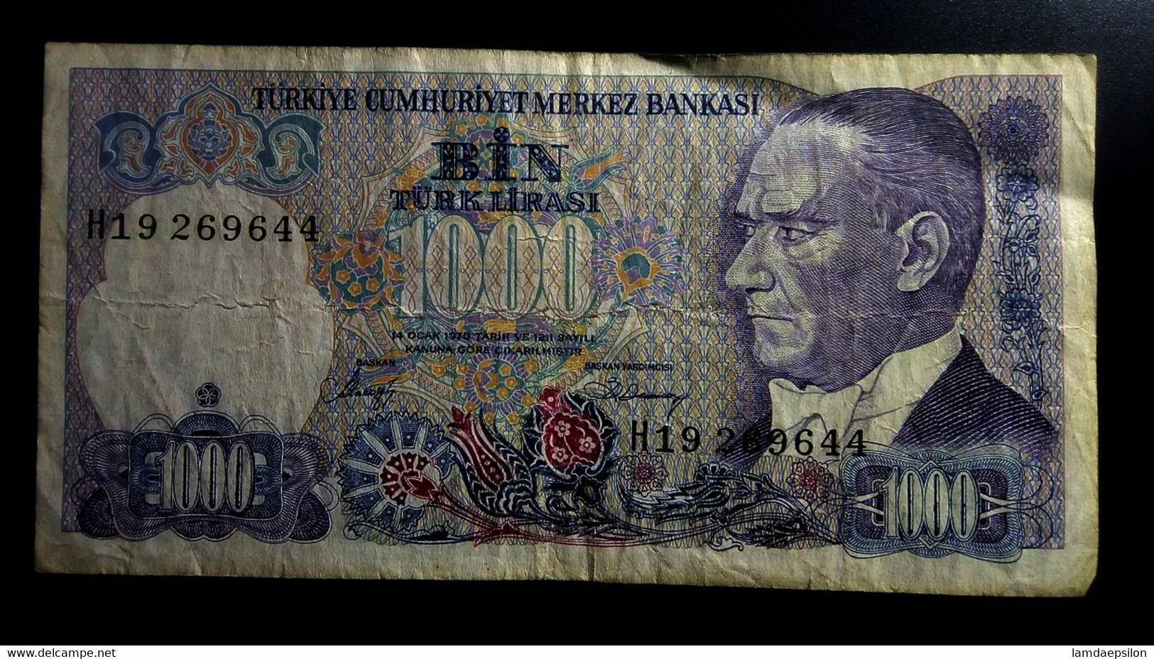 A7  TURQUIE   BILLETS DU MONDE   TURKEY BANKNOTES  1000 LIRASI 1970 - Turquie