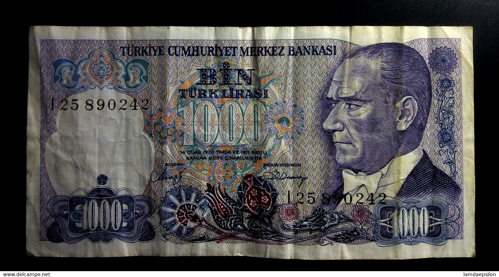 A7  TURQUIE   BILLETS DU MONDE   TURKEY BANKNOTES  1000 LIRASI 1970 - Turquie