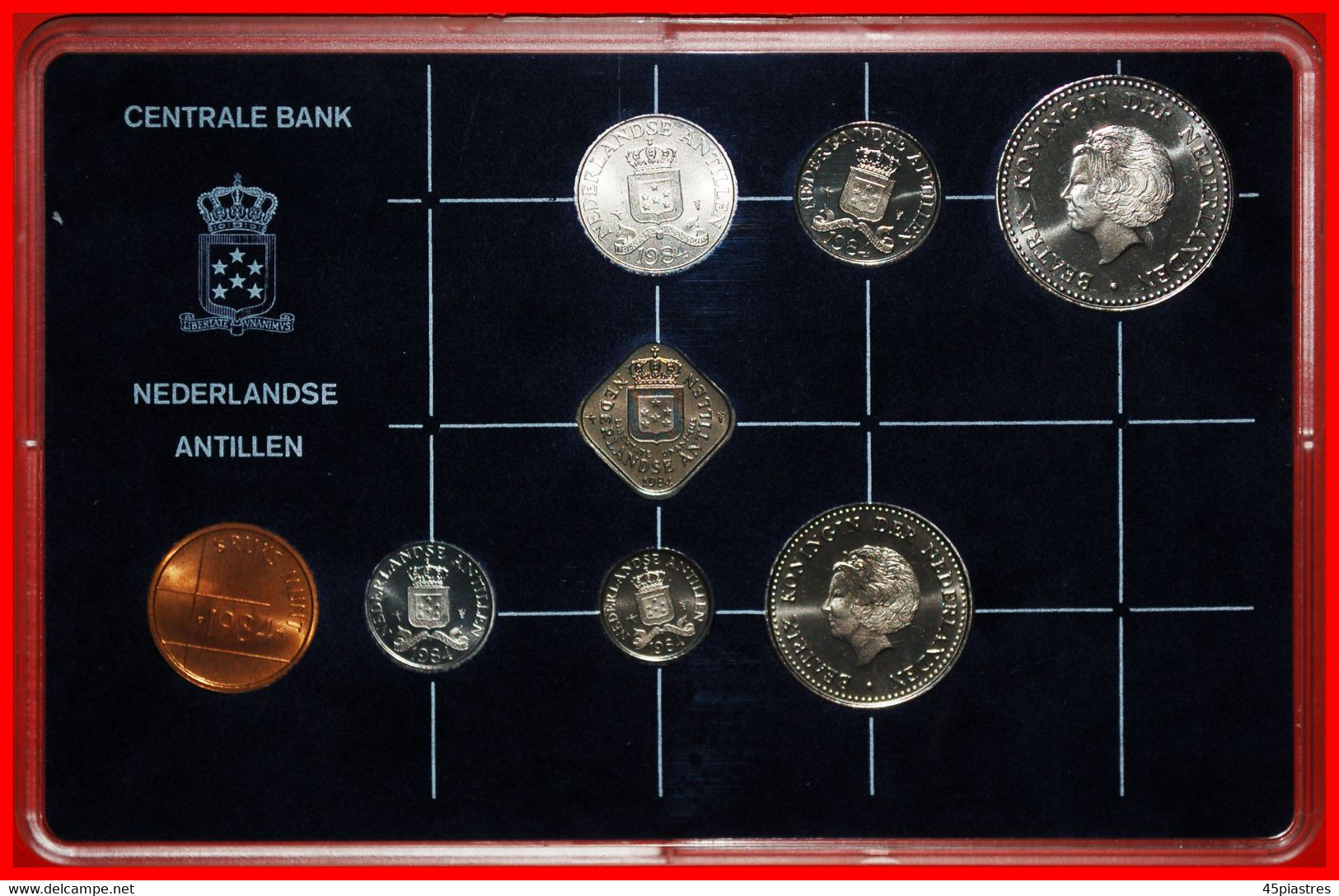 * FDC SET: NETHERLANDS ANTILLES ★1 - 2 1/2 - 5-10-25 CENTS 1-2 1/2 GULDEN 1984! UNC MINT LUSTRE★LOW START ★ NO RESERVE! - Netherlands Antilles