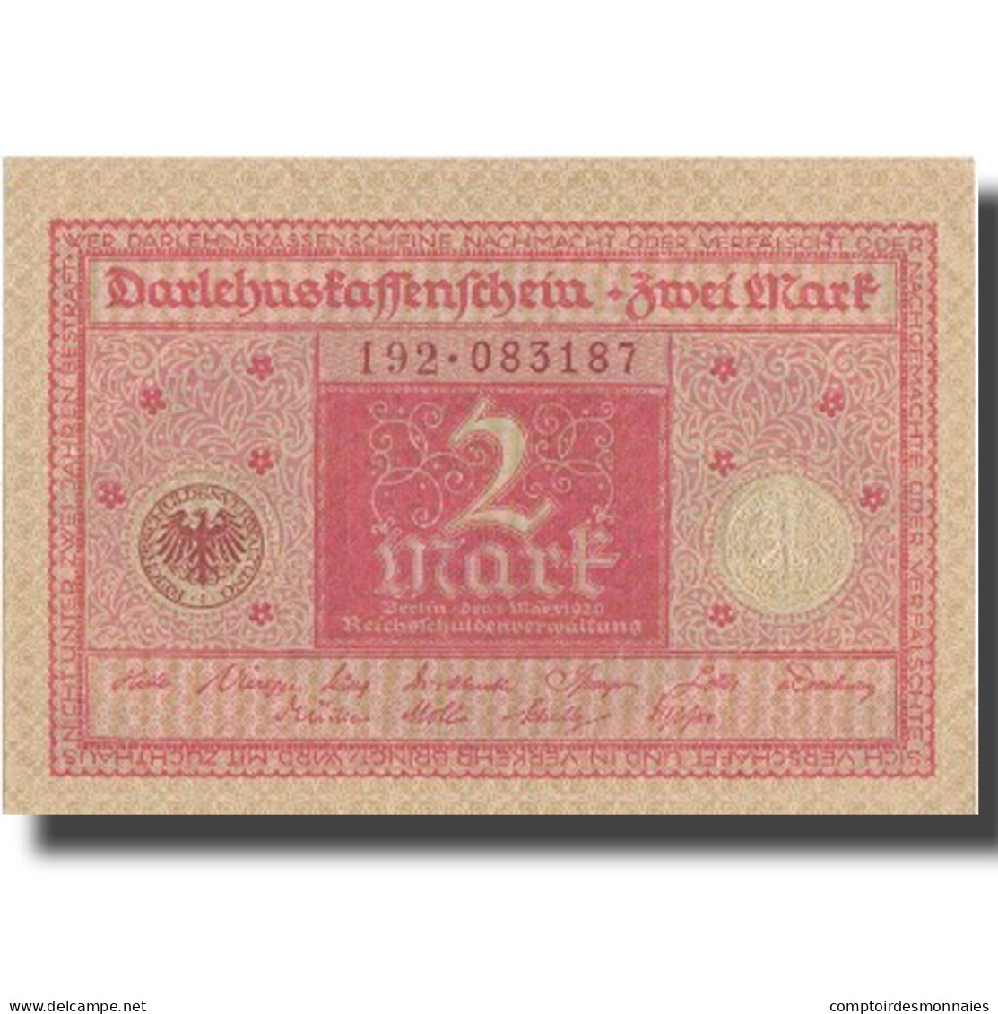 Billet, Allemagne, 2 Mark, 1920, 1920-03-01, KM:59, NEUF - 2 Rentenmark