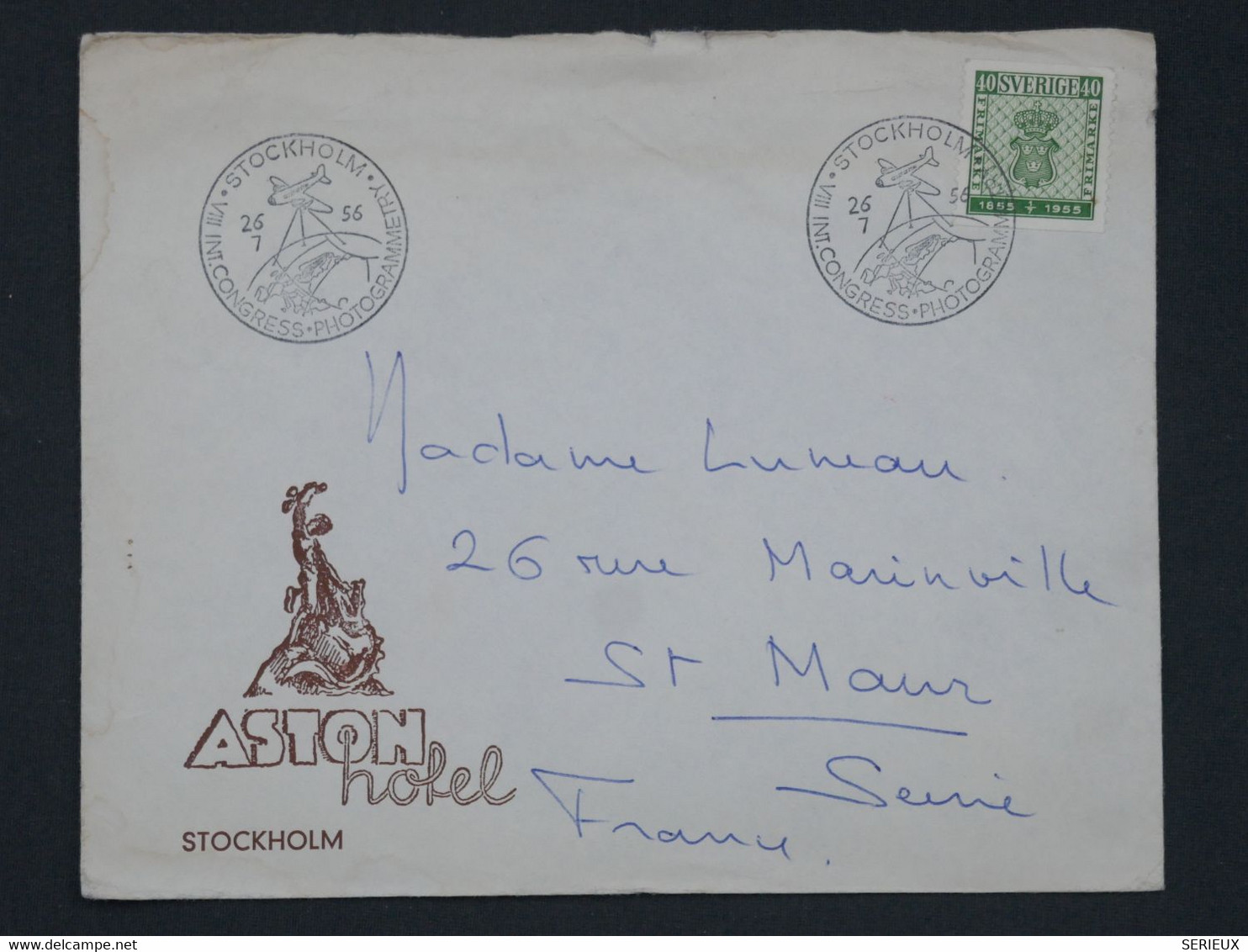 BH17 SVERIGE  BELLE  LETTRE  1956 STOCKHOLM A ST MAUR FRANCE ++ + AFFRANC.  INTERESSANT++ - Briefe U. Dokumente