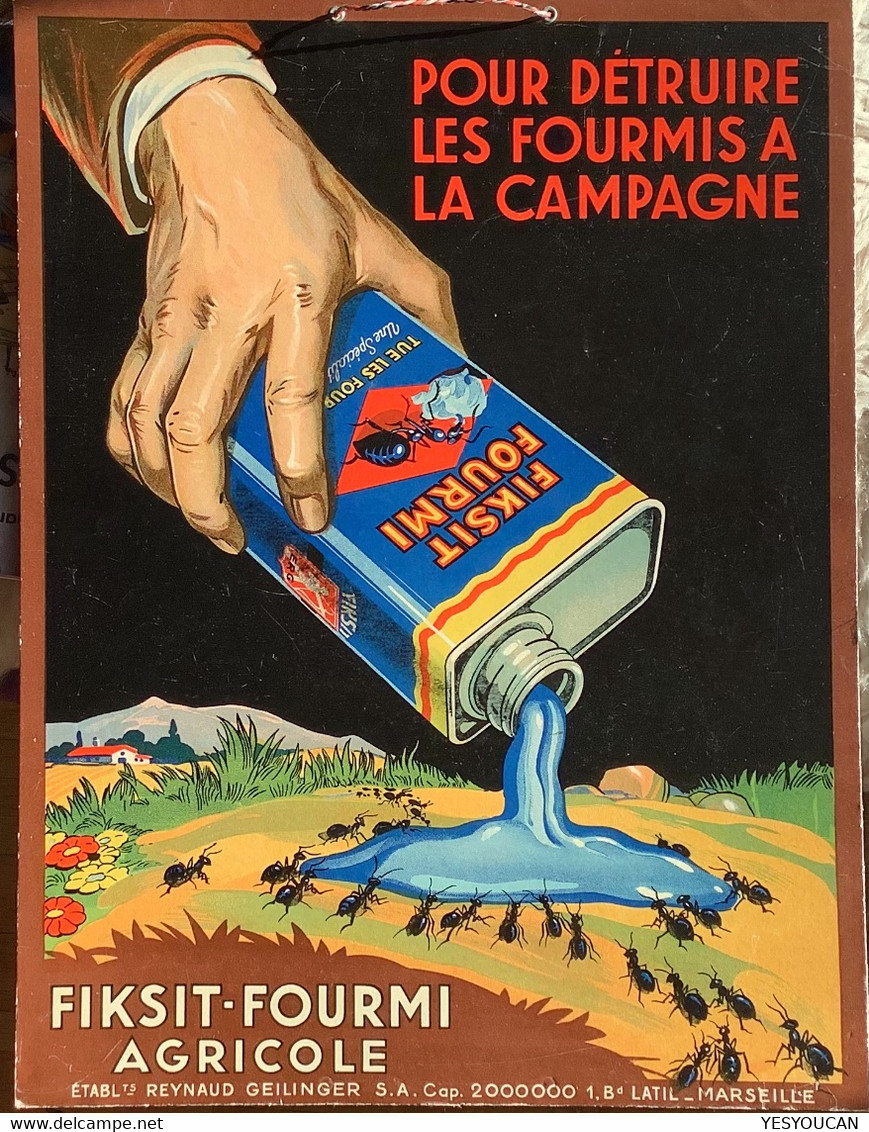 FIKSIT FOURMI MARSEILLE  Publicité Cartonné~1930  (ants Agriculture Lithograph Poster Paperboard Signs Advertisement - Plaques En Carton