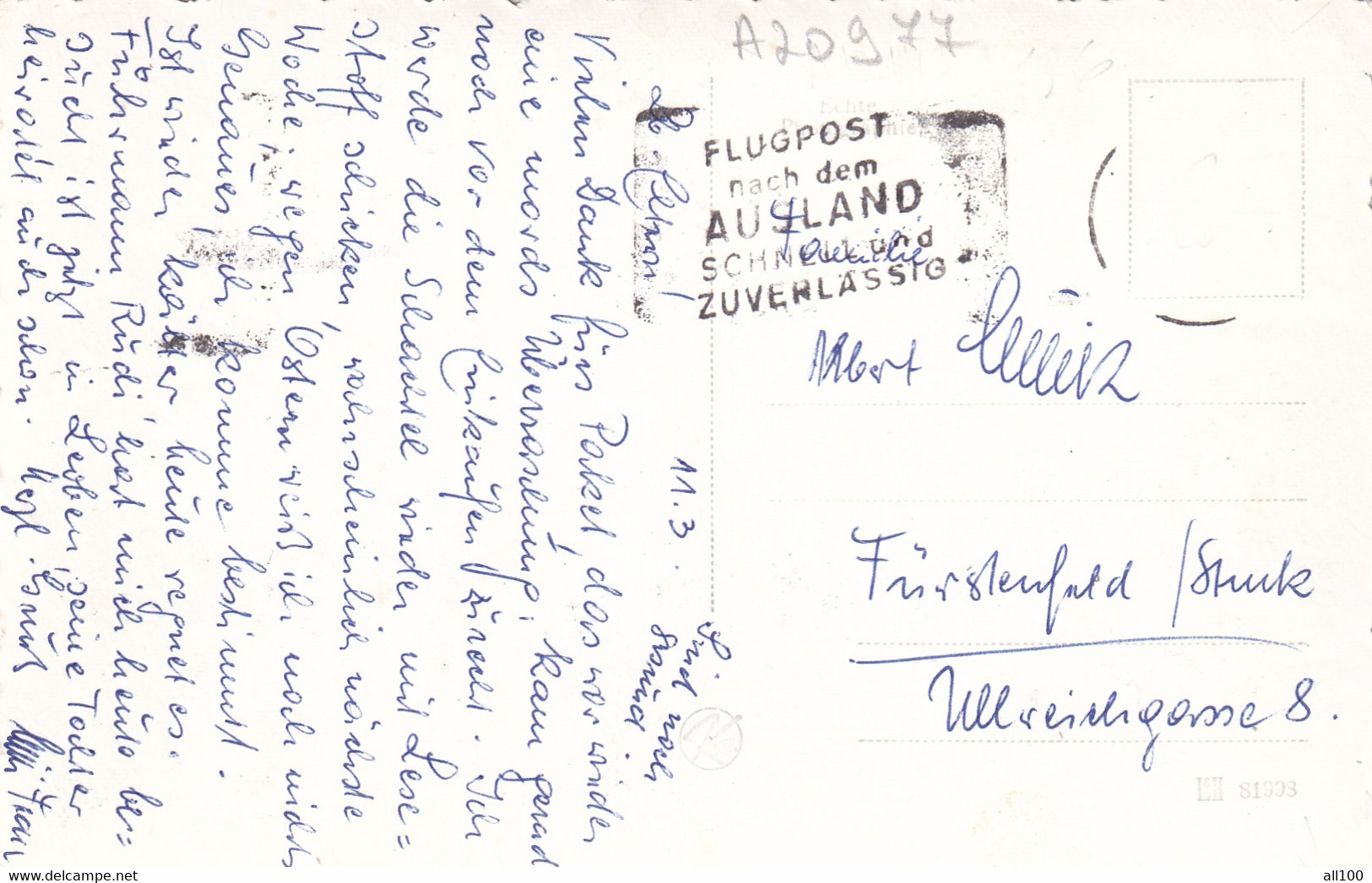 A20977 - WIEN VIENNA SCHLOSS BELVEDERE CASTLE POST CARD USED FLUGPOST NACH DEM AUSLAND SCHNELL UND ZUVERLASSIG - Belvedere