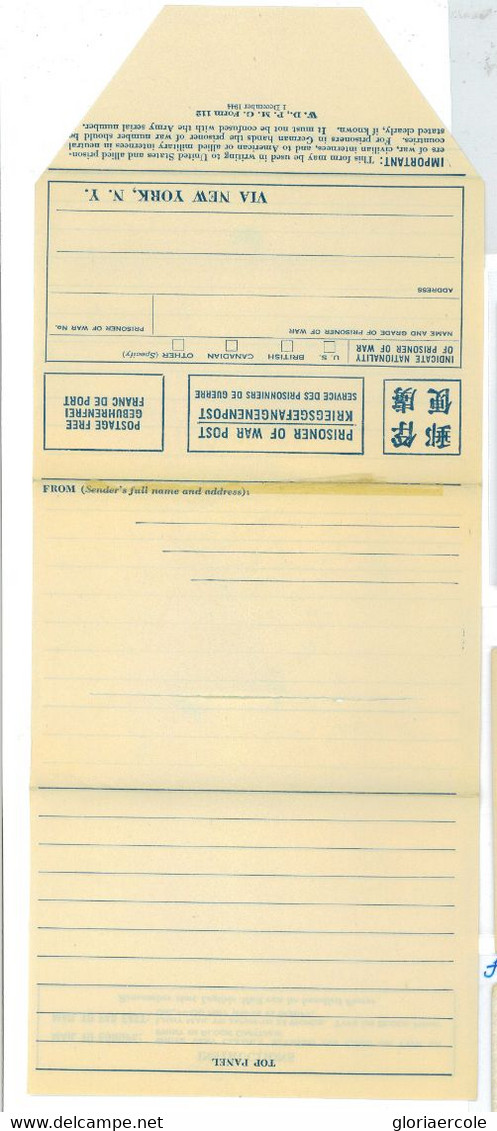 Aa6863 - JAPAN - POSTAL HISTORY - PRISONER Of WAR POW Mail  - Proforma Letter - Franchise Militaire