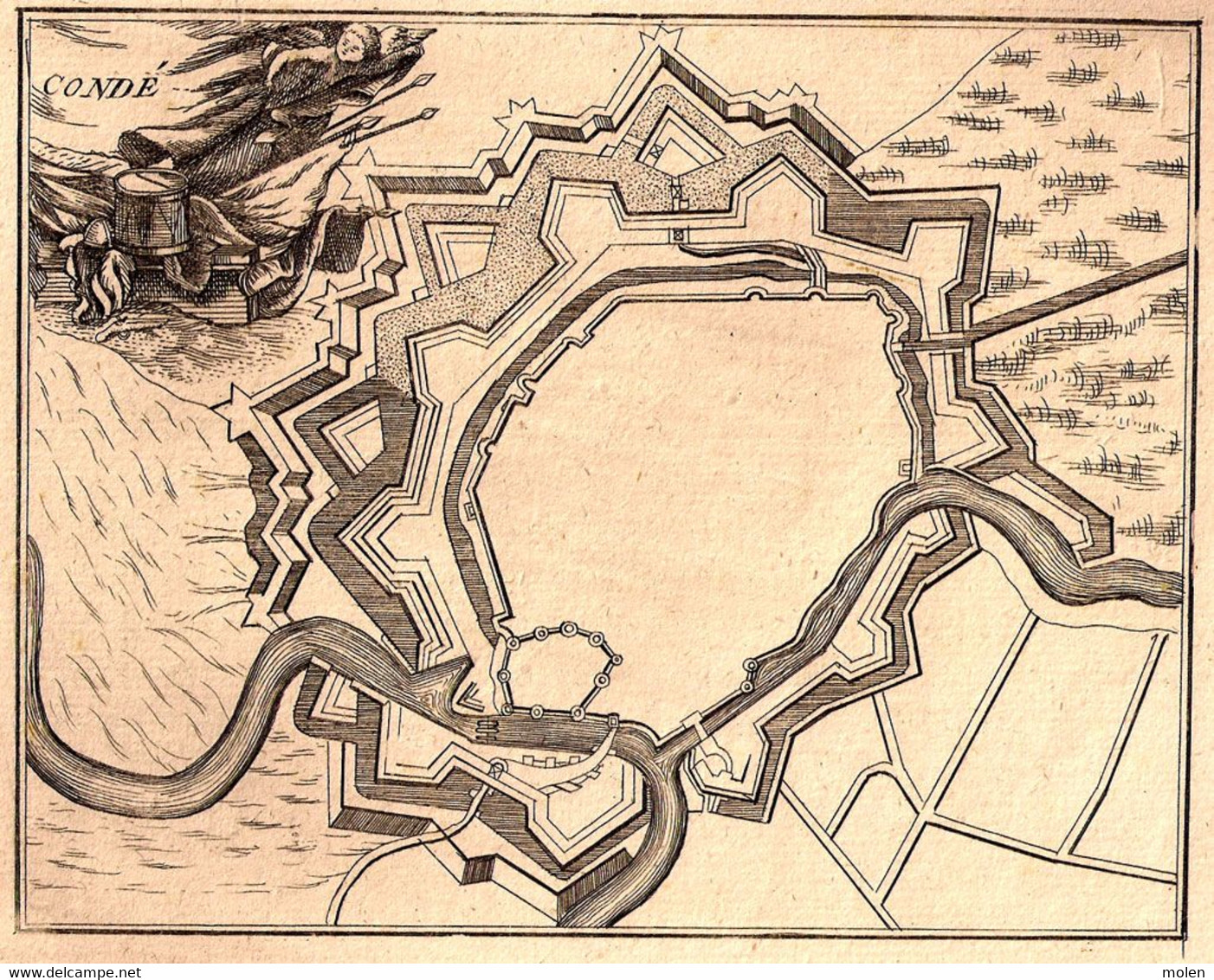 Ca1697 La Ville De CONDE Par Harrewyn Condé-sur-l’Escaut Gravure Ets Engraving Etch Acquaforte Radierung Eau-forte R431 - Conde Sur Escaut